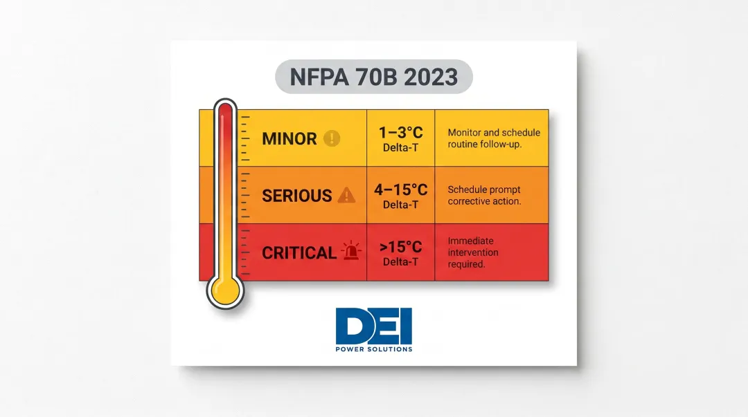 NFPA 70B 2023 three-tier infrared thermography severity classification response framework