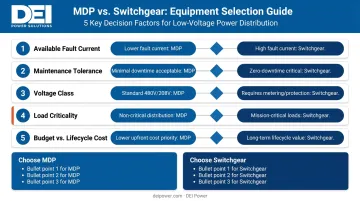 Five-factor decision framework for choosing between MDP and switchgear equipment