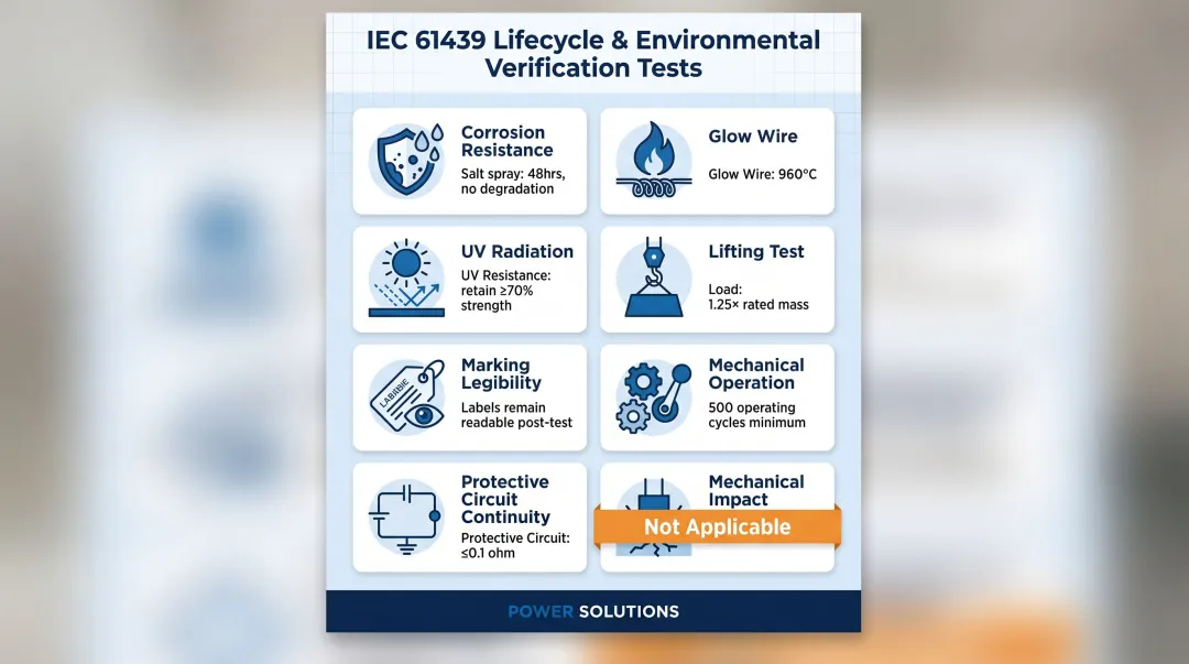 IEC 61439 lifecycle and environmental test requirements summary with test types and criteria
