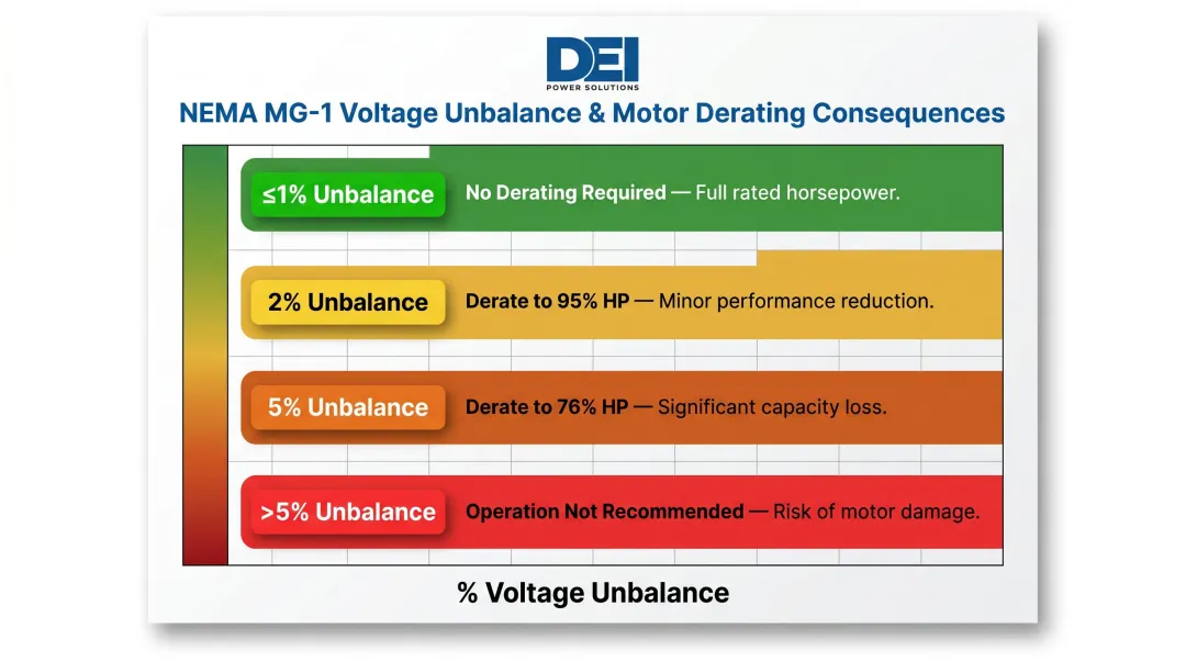 NEMA MG-1 phase voltage unbalance motor derating thresholds four-level comparison chart