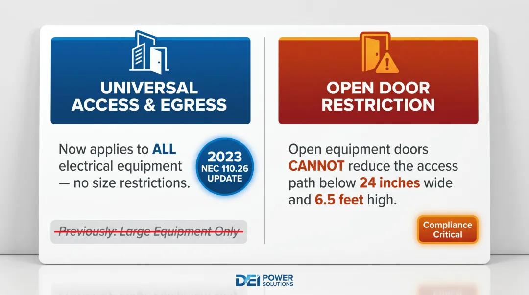 2023 NEC 110.26 key updates for electrical working space access and egress rules
