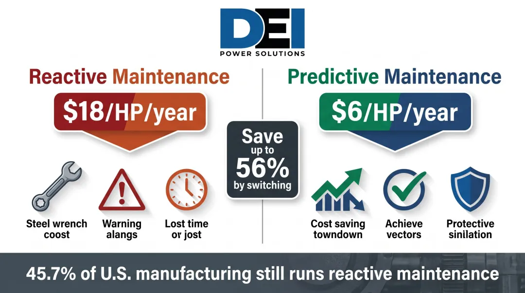 Reactive versus predictive maintenance cost comparison per horsepower per year infographic
