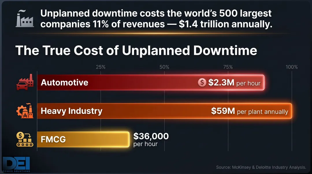 Unplanned manufacturing downtime cost per hour by industry sector comparison chart