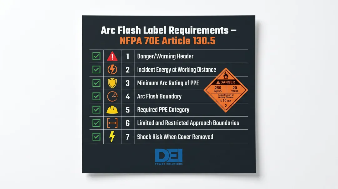 7 required arc flash label elements under NFPA 70E Article 130.5