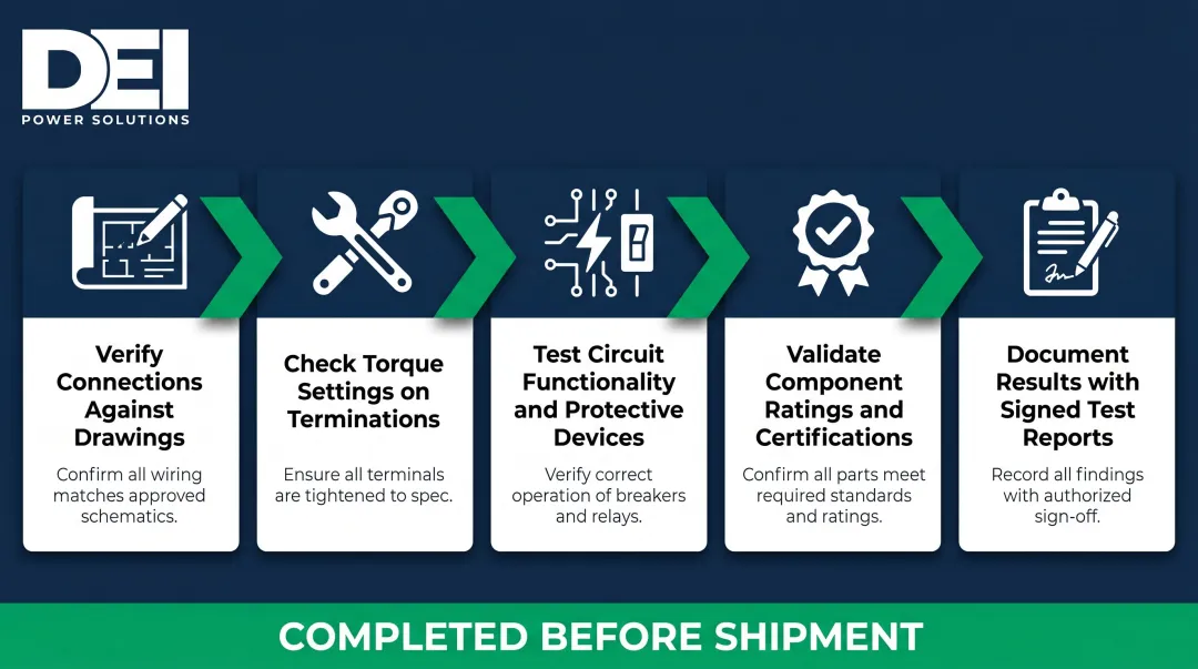 5-step factory acceptance testing process for switchboard compliance verification