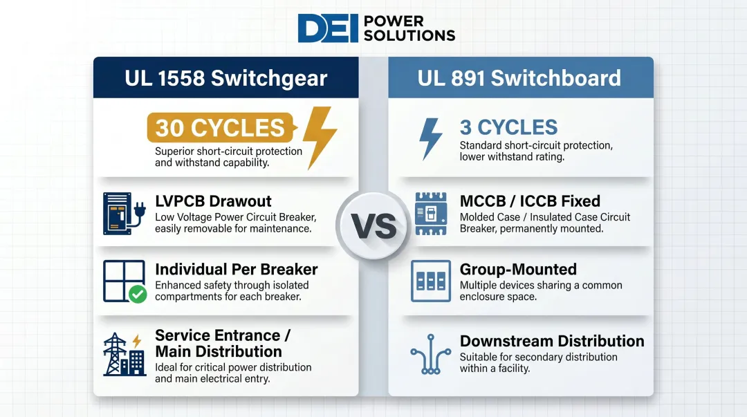 UL 1558 switchgear versus UL 891 switchboard side-by-side comparison key differences