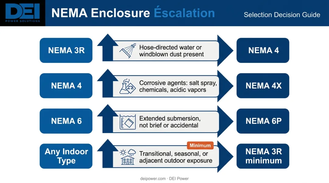 NEMA enclosure type upgrade decision path from 3R to 6P step-by-step guide
