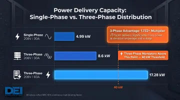 Three-phase versus single-phase power capacity comparison for high-density data center racks
