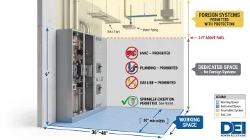 480V electrical room dedicated space versus working space zones diagram layout