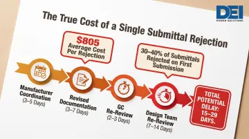 Switchboard submittal rejection cycle timeline showing days lost per review stage