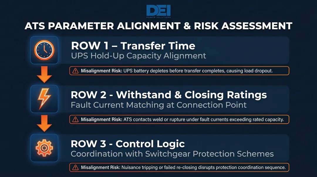 Automatic transfer switch three key parameters alignment diagram for switchgear topology