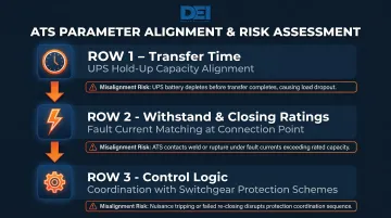 Automatic transfer switch three key parameters alignment diagram for switchgear topology
