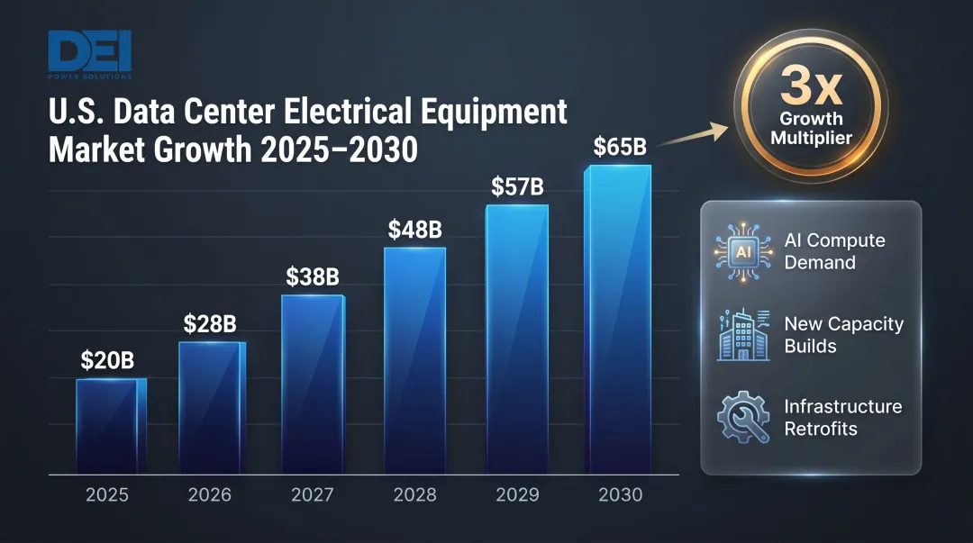 US data center electrical equipment market growth from $20B to $65B 2025-2030