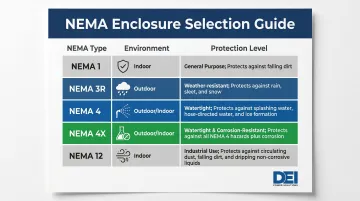 NEMA enclosure type ratings comparison chart for industrial panel environments