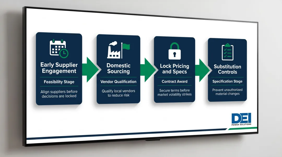 Switchgear procurement risk reduction strategy four-step timeline infographic