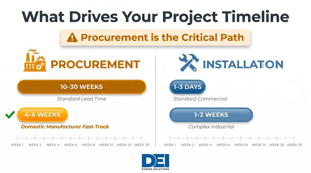 Commercial switchboard upgrade project timeline procurement versus installation phase duration comparison