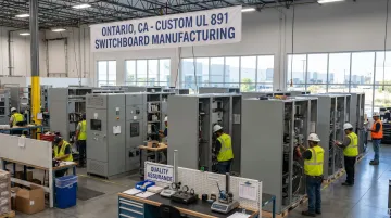 Custom UL 891 certified switchboard manufacturing facility production floor