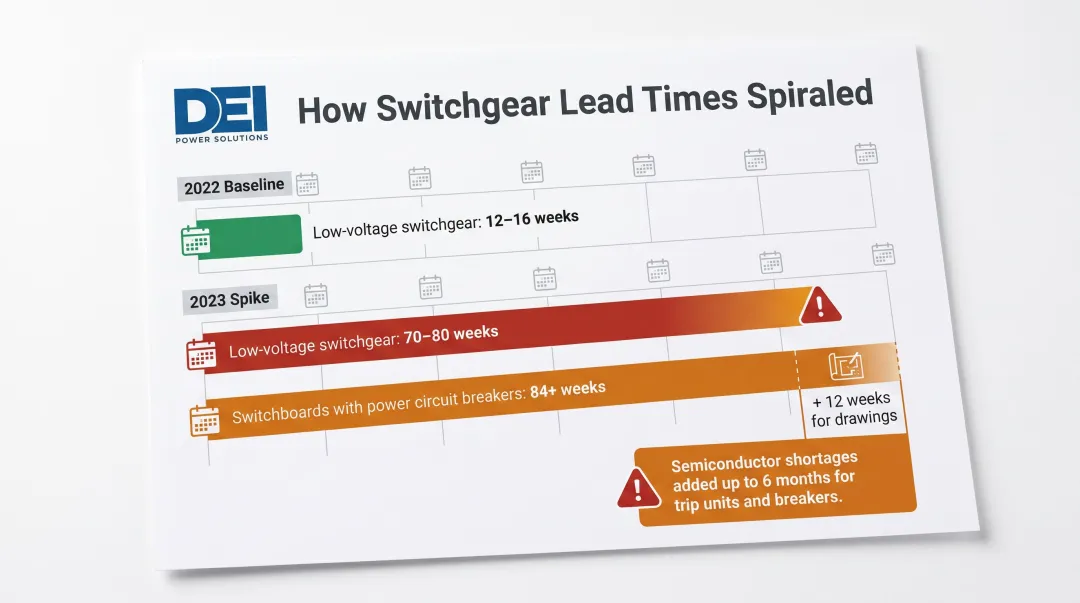Switchgear procurement lead time delays from 2022 to 2023 timeline comparison