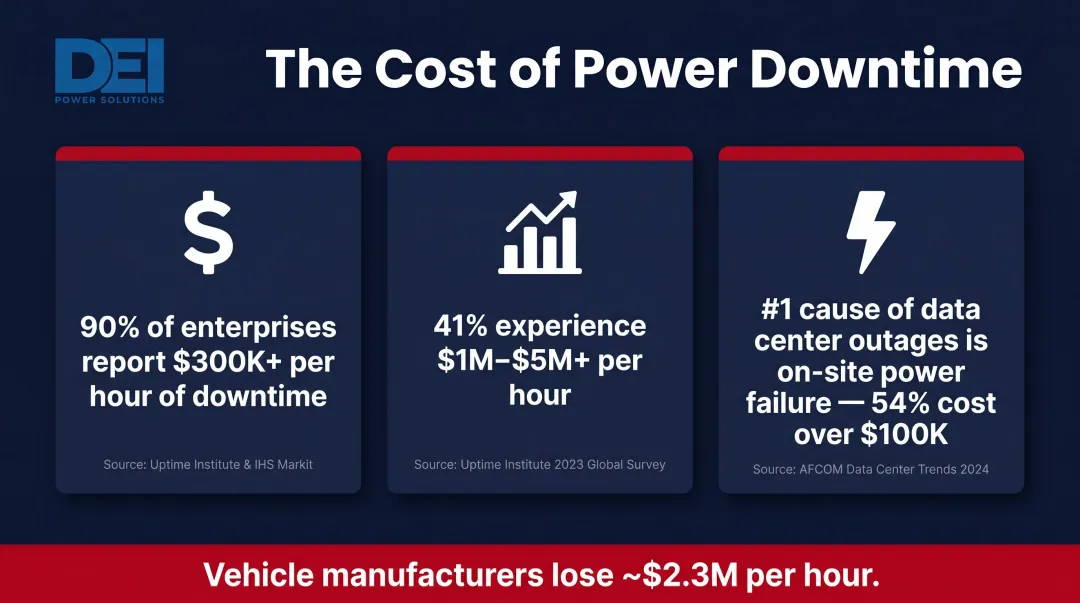 Mission-critical downtime cost statistics showing million-dollar hourly losses