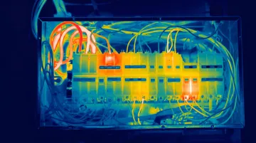 Infrared thermography scan of electrical switchgear panel showing hot spot detection