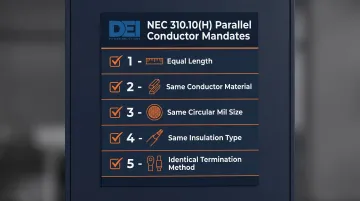 NEC 310.10H five parallel conductor requirements checklist infographic for 1200A service