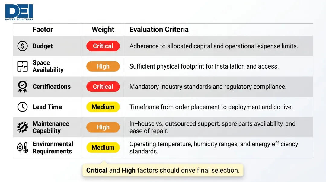 AIS brand selection decision framework scorecard with six weighted evaluation criteria