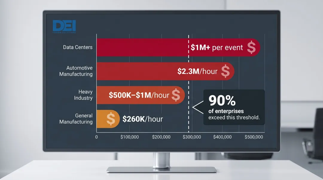 Industry-specific electrical downtime hourly cost comparison across data centers manufacturing and industrial sectors