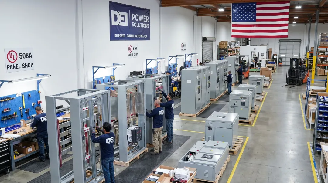 DEI Power domestic manufacturing facility assembly floor in Ontario California