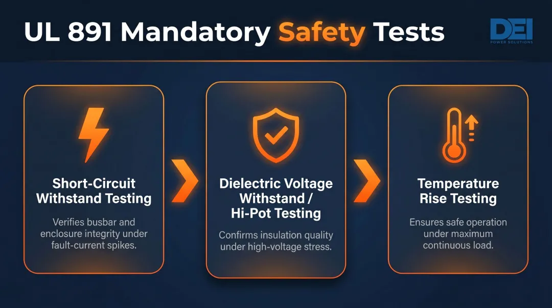 Three mandatory UL 891 safety tests short-circuit dielectric and temperature rise