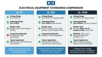 UL 67 versus UL 891 versus UL 1558 switchboard standards comparison chart