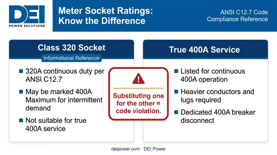 320 amp versus 400 amp meter main service rating differences side-by-side comparison