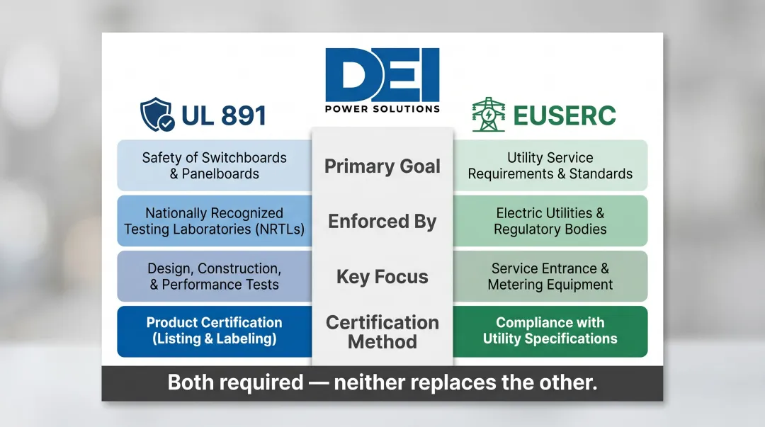 UL 891 safety certification versus EUSERC utility compliance side-by-side comparison chart