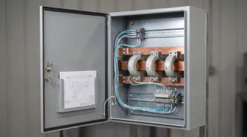 Industrial CT compartment cabinet with bar-type current transformers and hinged door