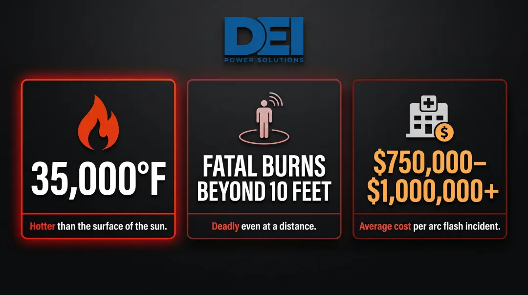 Arc flash incident consequences data showing injury costs temperatures and distances