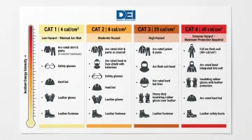 NFPA 70E arc flash PPE four-category protection levels comparison chart