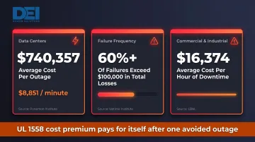 Data center and industrial facility downtime cost benchmarks per outage event infographic