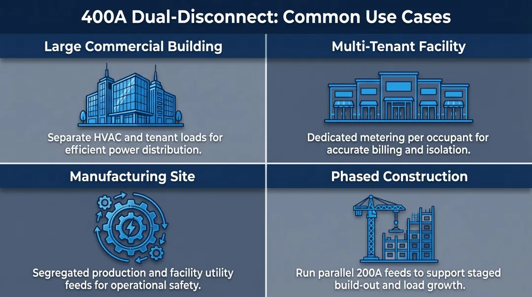 Four common use cases for 400 amp dual-disconnect service configuration