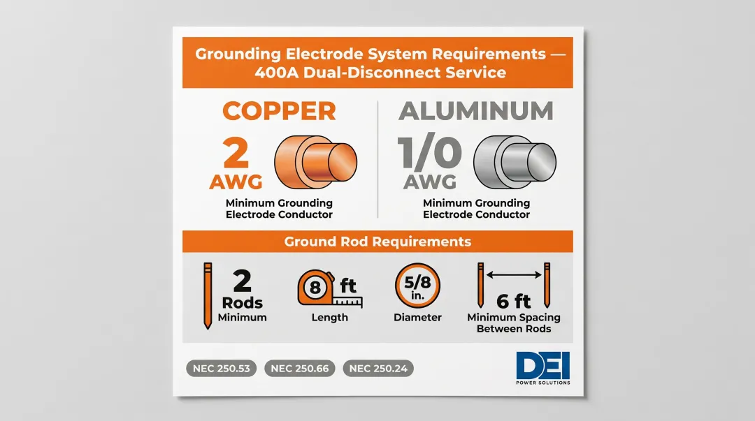 400 amp service grounding electrode system sizing requirements NEC 250.66 comparison