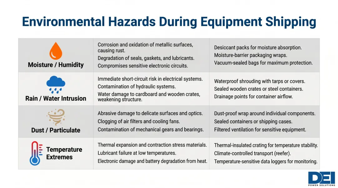 Four environmental shipping hazards effects and mitigation strategies for power distribution equipment