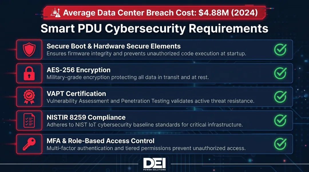 Smart PDU cybersecurity requirements checklist for data center network security compliance
