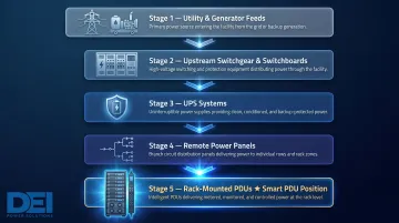 5-tier data center power distribution chain from utility to rack PDU
