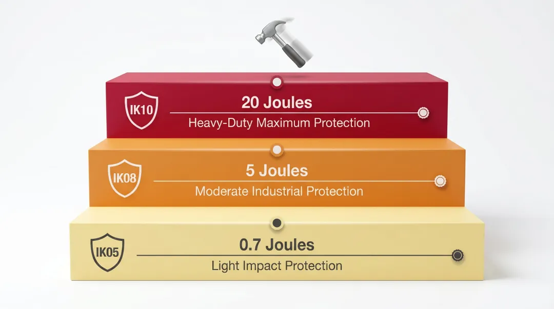 IK mechanical impact protection rating scale from IK05 to IK10 with energy levels