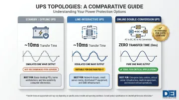 Three UPS topology comparison standby line-interactive and online double-conversion