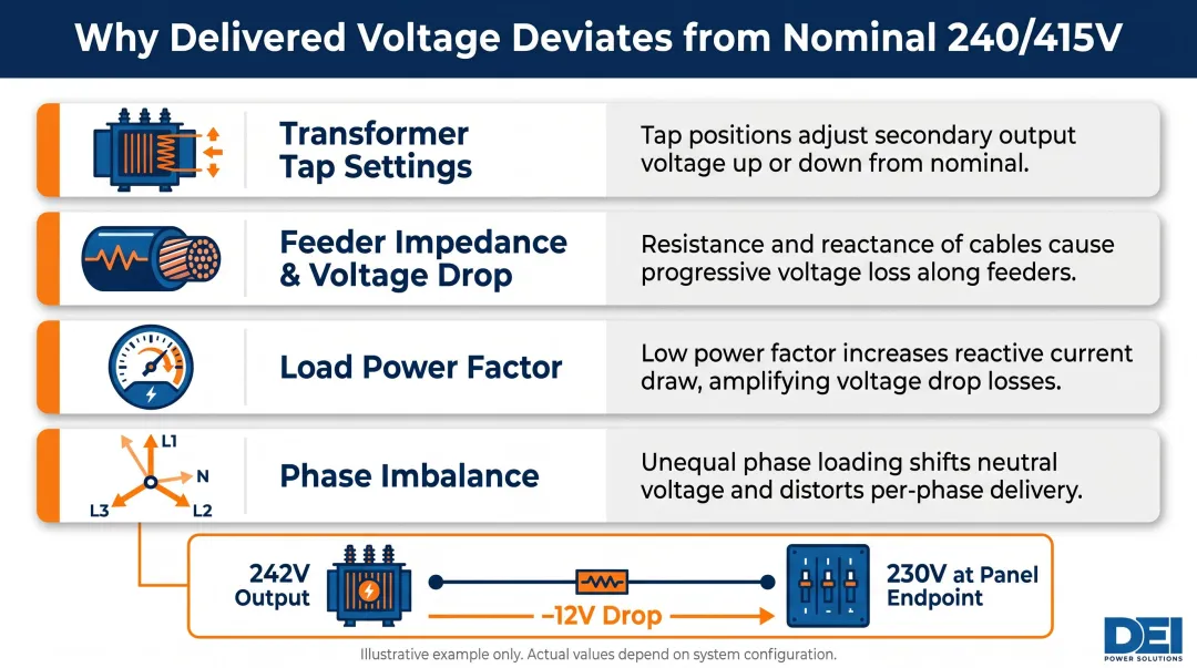 Four factors causing voltage deviation in 240/415V power distribution systems
