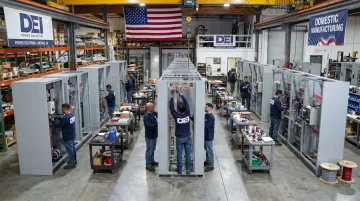 DEI Power manufacturing facility interior showing switchboard assembly production floor