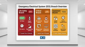 NFPA 99 essential electrical system three-branch comparison chart with transfer times