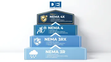 NEMA 3R versus 3RX 4 and 4X rating comparison ladder infographic