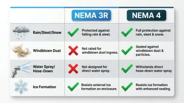 NEMA 3R versus NEMA 4 enclosure protection comparison chart four categories