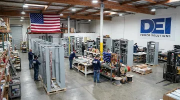 DEI Power switchboard manufacturing facility showing custom-built electrical distribution assemblies