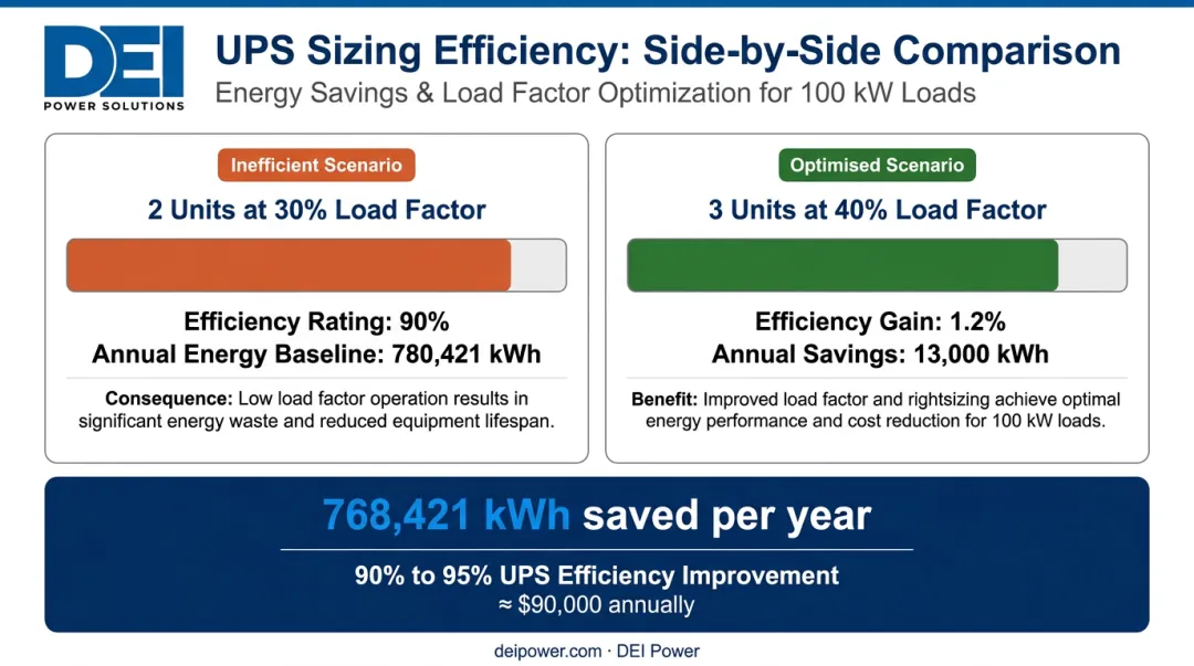 UPS efficiency improvement energy savings comparison at different load factors